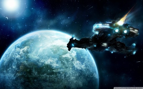 Spaceship in space wallpaper 1920x1200