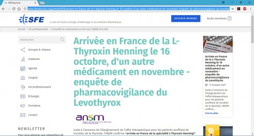 Avec le soutien de l'ANSM La lettre de la Thyroïde de la SFE Octobre 2017 Capture d'écran