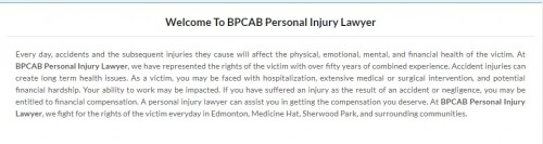 BPCAB Personal Injury Lawyer
10303 65 Ave NW Room #206
Edmonton, AB T6H 1V1
(587) 855-5861

https://abinjurylawyer.ca/edmonton/