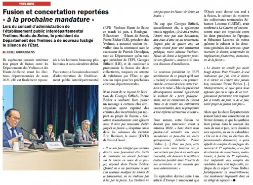 Gazette des Yvelines 240620 Fusion et concertation reportée à la prochaine mandature