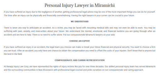 Barapp Injury Law Corp
138 Newcastle Blvd #1
Miramichi, NB E1V 2L7
(506) 502-6881

https://barapplawmaritimes.ca/miramichi/