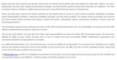 Makaronets Personal Injury Law
50 Dunlop St E
Barrie, ON L4M 6J9
(705) 881-1512

https://makaronetslaw.ca/barrie-personal-injury-law.html