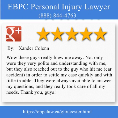 EBPC Personal Injury Lawyer
1010 Polytek Street Unit 2
Gloucester, ON K1J 9H8
(888) 844-4763

https://ebpclaw.ca/gloucester.html