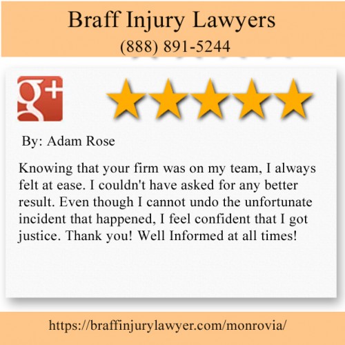 Braff Injury Lawyers
899 W Foothill Blvd Unit D
Monrovia, CA 91016
(888) 891-5244

https://braffinjurylawyer.com/monrovia/