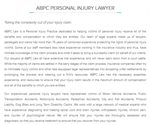 ABPC Personal injury Lawyer
202-450 Bronte St S
Milton, ON L9T 5B7
(289) 270-2419

https://abpclaw.ca/milton-personal-injury-lawyer.html