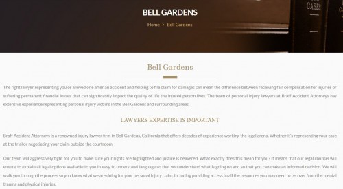 Braff Accident Attorneys
6343 Eastern Ave Unit E
Bell Gardens, CA 90201
(562) 318-3999

https://braffaccidentattorneys.com/bell-gardens/