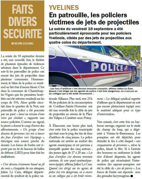 La Gazette des Yvelines 230920 En patrouille, les policiers victimes de jets de projectiles