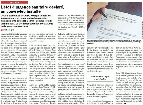 La Gazette des Yvelines 211020 L'Etat d'urgence sanitaire déclaré, un couvre feu installé
