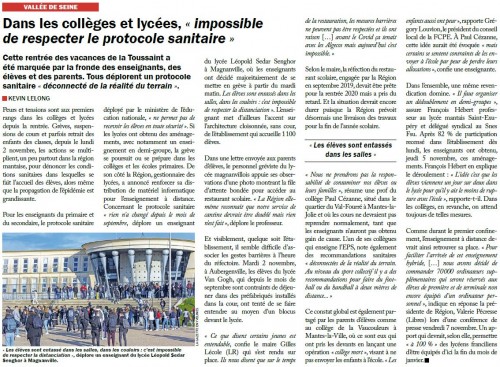 La Gazette des Yvelines 121120 Dans les collèges et lycées, impossible de respecter le protocole san