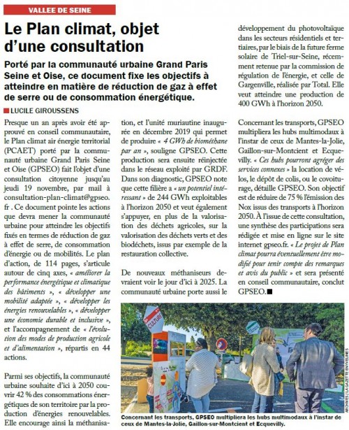 La Gazette des Yvelines 121120 Le plan Climat, objet d'une consultation