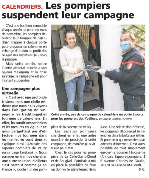 Le Courrier des Yvelines 121120 Les pompiers suspendent leur campagne