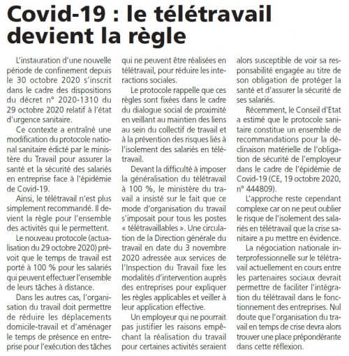 Le Courrier des Yvelines 181120 Covid 19 le télétravail devient la règle