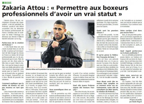 Le Courrier des Yvelines 181120 Zakaria Attou Permettre aux boxeurs professionnels d'avoir un vrai s