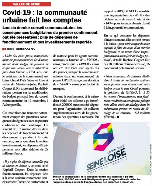 Gazette des Yvelines 021220 Covid la communauté urbaine fait les comptes