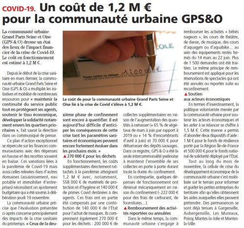 Le Courrier des Yvelines 021220 Covid un coût de 1,2 M € pour la communauté urbaine