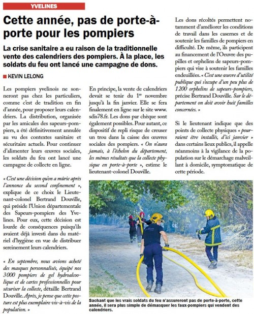 La Gazette des Yvelines 091220 cette année pas de porte à porte pour les pompiers