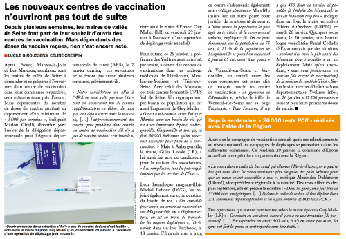 La Gazette des Yvelines 030221 les nouveaux centres de vaccination n'ouvriront pas tout de suite