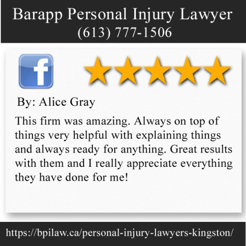 Barapp Personal Injury Lawyer
130 Ontario St, lower level
Kingston, ON K7L 2Y4
(613) 777-1506

https://bpilaw.ca/personal-injury-lawyers-kingston/