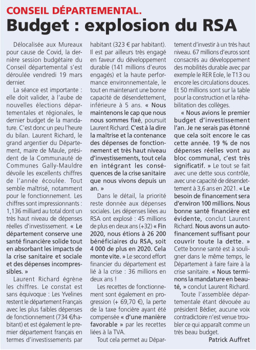La Gazette en Yvelines Conseil départemental Budget explosion du RSA