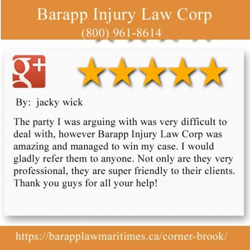 Barapp Injury Law Corp
9 Main St, Suite 403B-3
Corner Brook, NL A2H 1C2
(800) 961-8614

https://barapplawmaritimes.ca/corner-brook/