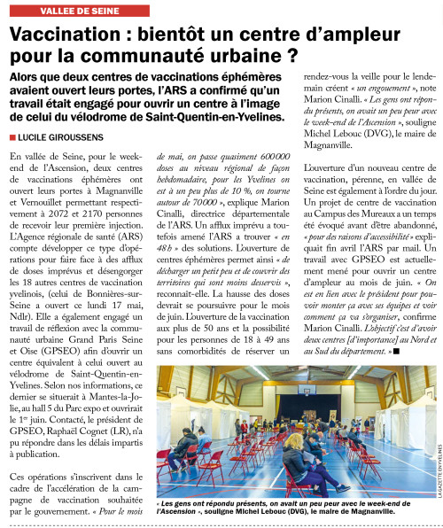 La Gazette des Yvelines 190521 Vaccination bientôt un centre d'ampleur pour la communauté urbaine