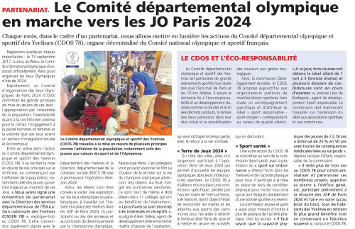 Le Courrier des Yvelines 190521 Le comité départemental olympique en marche pour les JO 2024