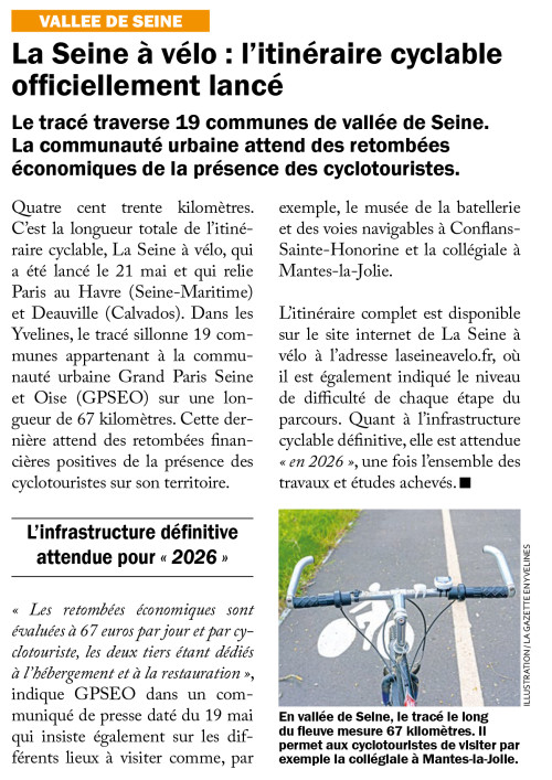 Gazette des Yvelines 260521 La Seine à vélo l'itinéraire cyclable officiellement lancé