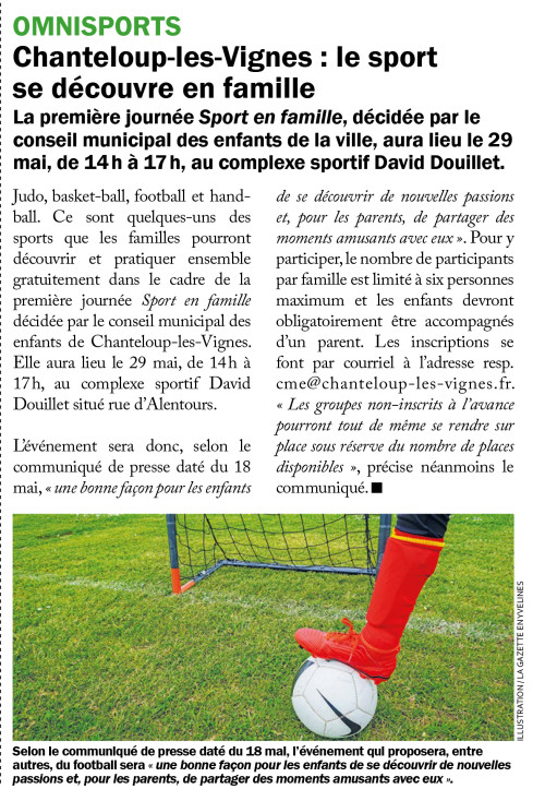 Gazette des Yvelines 260521 Le sport se découvre en famille à Chanteloup les Vignes