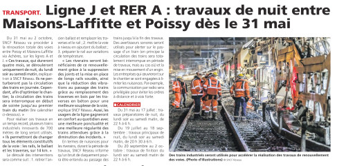 Le Courrier des Yvelines 260521 Ligne J et Rer A travaux de nuit entre Maisons Lafitte et Poissy