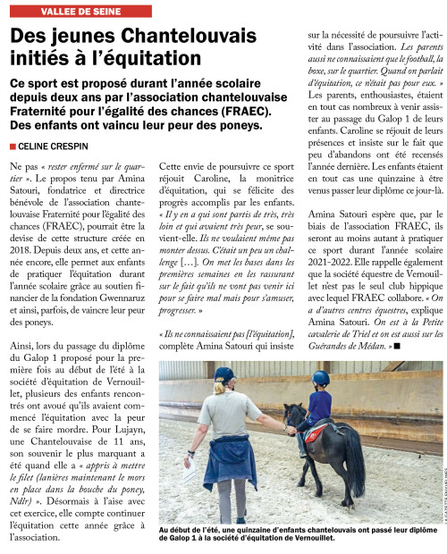 La Gazette des Yvelines Des jeunes Chantelouvais initiés à l'équitation 150921