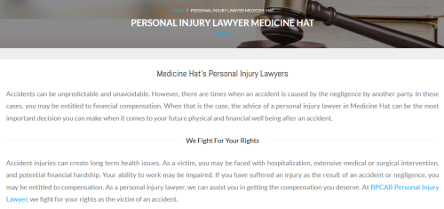 BPCAB Personal Injury Lawyer
660 2 St SE 2 Unit B
Medicine Hat, AB T1A 0C9
(587) 801-5617

https://abinjurylawyer.ca/medicine-hat/