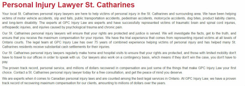 GPC Injury Law
73 Ontario St #106
St Catharines, ON L2R 5J5
(800) 984-2169

https://gpclaw.ca