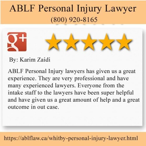ABLF Personal Injury Lawyer
1621 McEwen Dr Unit 103
Whitby, ON L1N 9A5
(800) 920-8165

https://ablflaw.ca/whitby-personal-injury-lawyer.html
