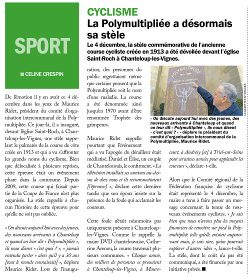 Cyclisme La Polymultipliée a désormais sa stèle