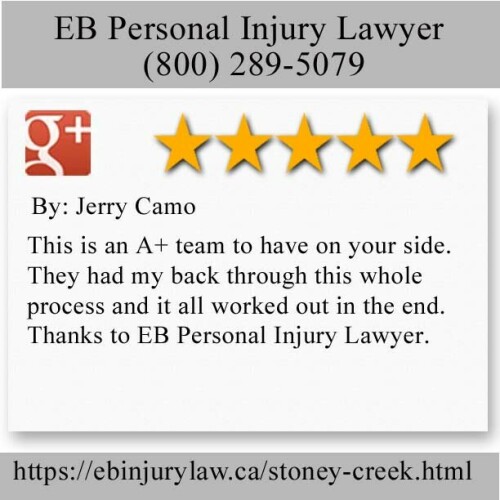 EB Personal Injury Lawyer
70 King St E, Lower Level
Stoney Creek, ON L8G 1K2
(800) 289-5079

https://ebinjurylaw.ca/stoney-creek.html