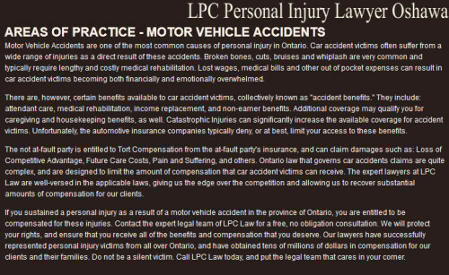 LPC - Personal Injury Lawyer Oshawa
49 Kenneth Ave Unit #B
Oshawa, ON L1G 5N3
(800) 646-4179

https://lpclaw.ca/oshawa-personal-injury-lawyer/