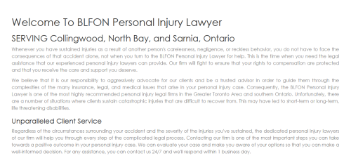 BLFON Personal Injury Lawyer
437 Sherbrooke St Suite A
North Bay, ON P1B 2C2
(800) 596-0743

https://blfonlaw.ca/north-bay.html