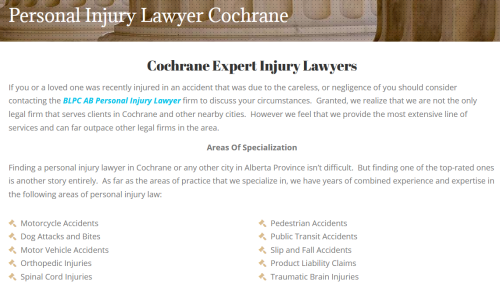 BLPC AB Personal Injury Lawyer
201B-309 1 St E
Cochrane, AB T4C 1Z3
(403) 879-2522

https://ablaw.ca/cochrane/