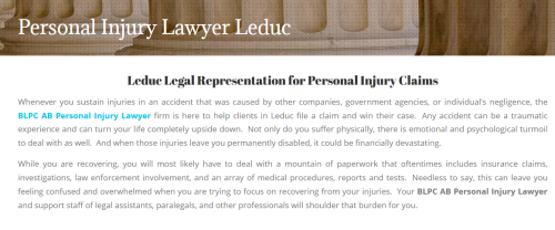 BLPC AB Personal Injury Lawyer
8-5901 50 St
Leduc, AB T9E 8E3
(780) 900-8496

https://ablaw.ca/leduc/
