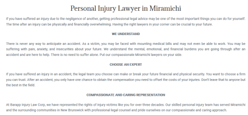 Barapp Injury Law Corp
138 Newcastle Blvd #1
Miramichi, NB E1V 2L7
(506) 502-6881

https://barapplawmaritimes.ca/miramichi/