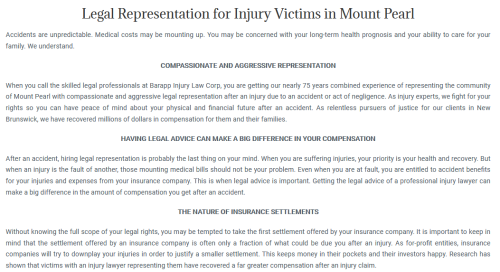 Barapp Injury Law Corp
32 Commonwealth Ave unit a
Mount Pearl, NL A1N 1W7
(709) 800-2870

https://barapplawmaritimes.ca/mount-pearl/