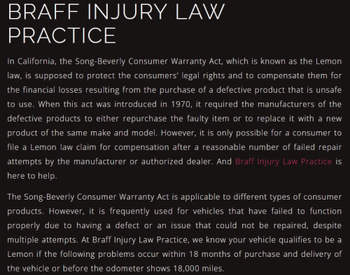 Braff Injury Law Practice
399 Taylor Blvd
Pleasant Hill, CA 94523
(888) 239-1276

https://brafflegalhelp.com/lemon-law-attorney-pleasant-hill/