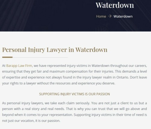 Barapp Law Firm
5 Hamilton St. N, Suite B2
Waterdown, ON L0R 2H6
(289) 812-1454

https://ontlawyer.ca/waterdown/