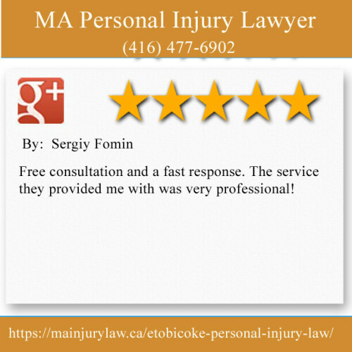 MA Personal Injury Lawyer
204-5468 Dundas St W,
Etobicoke, ON M9B 1B4
(416) 477-6902

https://mainjurylaw.ca/etobicoke-personal-injury-law/