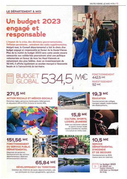 Haute Vienne Mag N°179 Page 15 Budget du Département 2023