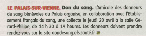don du sang Le Populaire page 12 edition 8 avril
